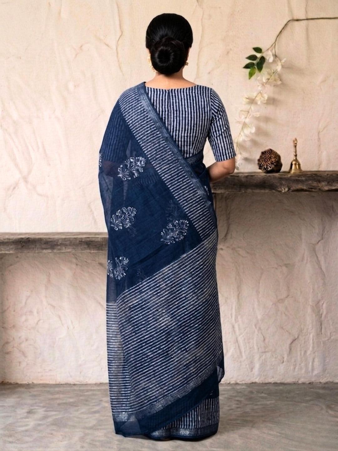 Indigo Premium Cotton Batik Saree with Blouse Piece