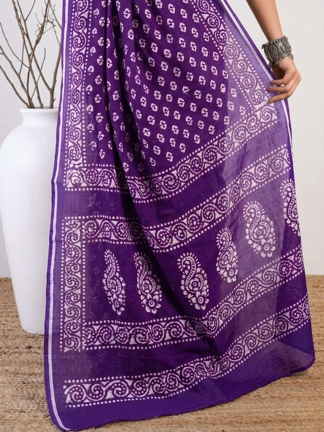 Lavender Premium Cotton Batik Saree with Blouse Piece