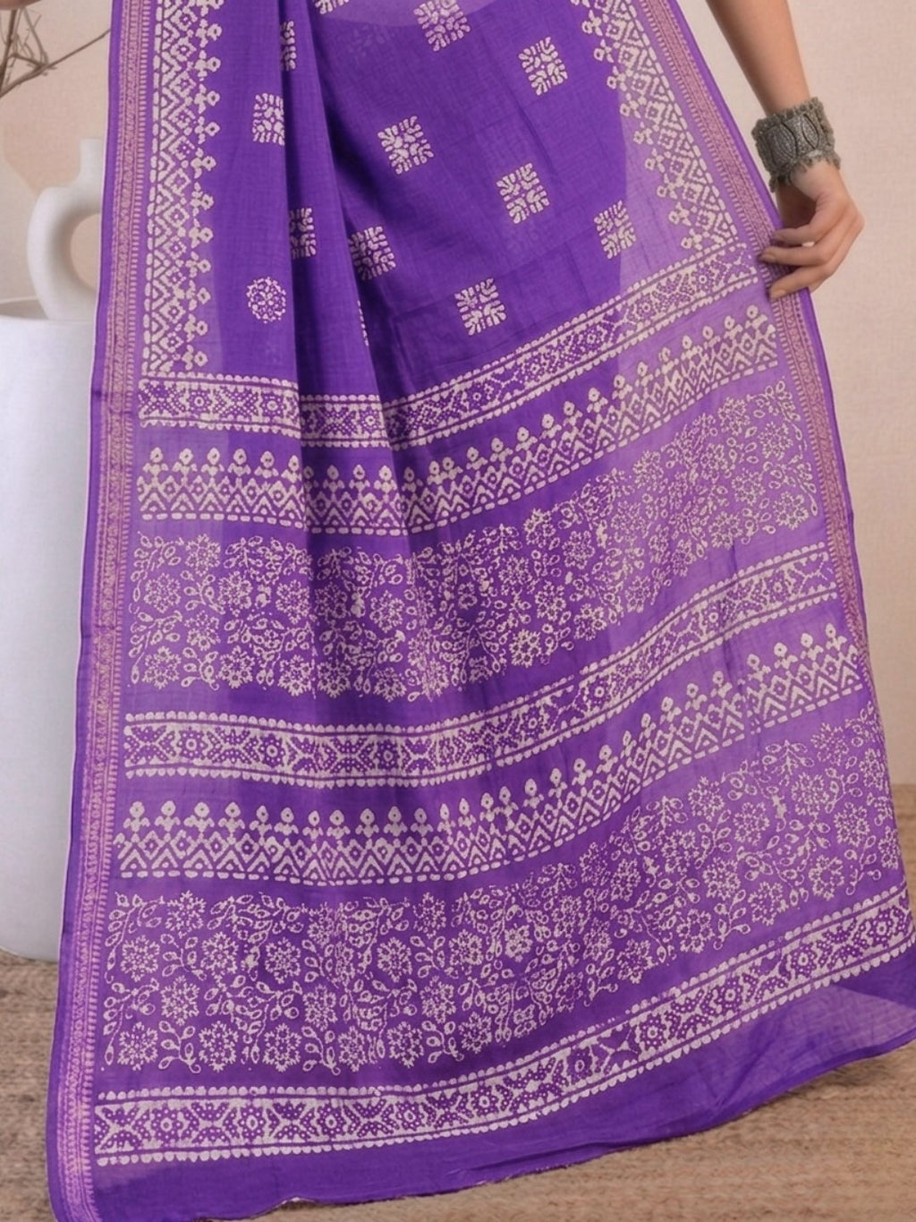 Lavender Vibrant Cotton Batik Saree with Blouse Piece