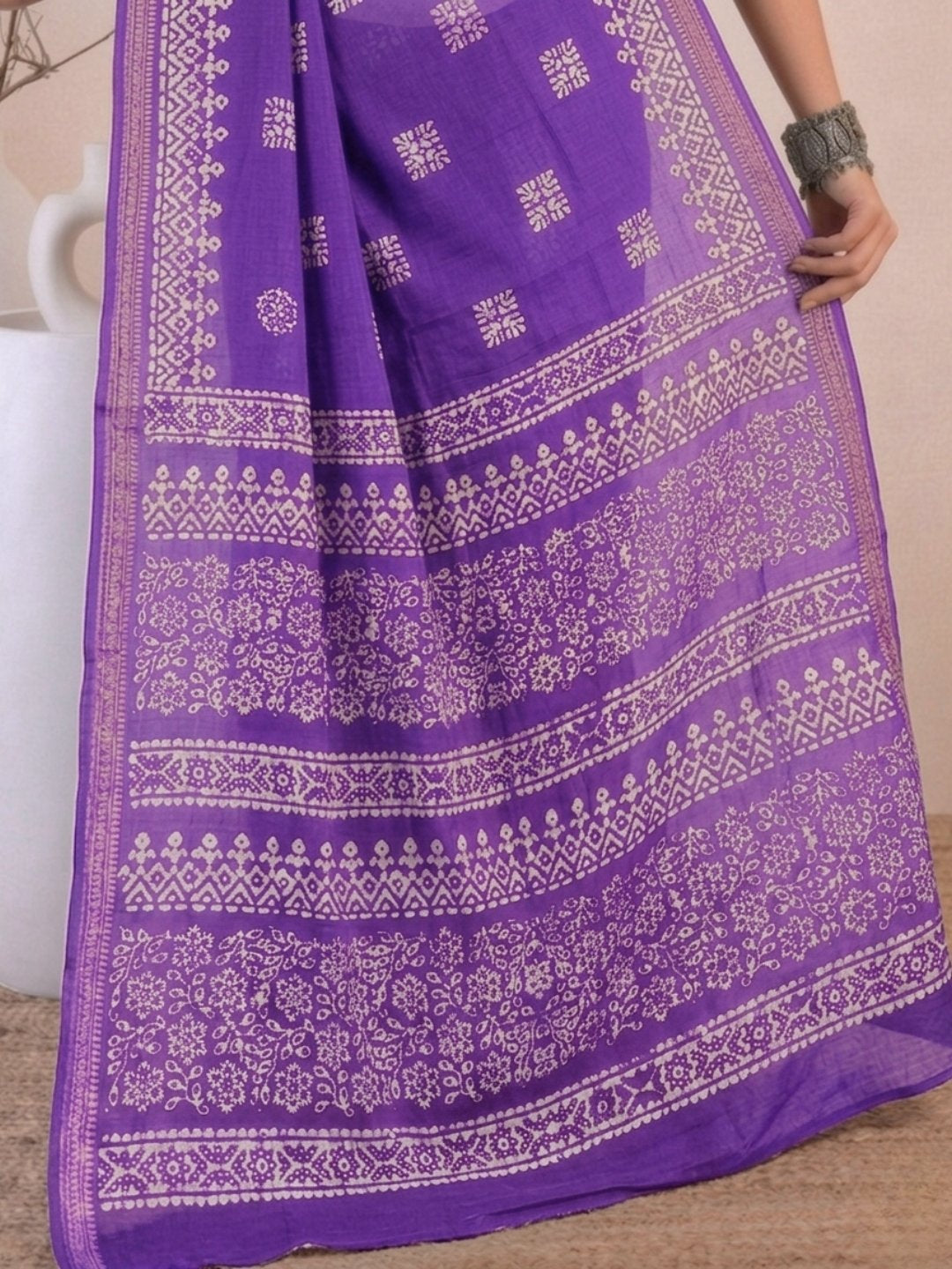 Lavender Vibrant Cotton Batik Saree with Blouse Piece