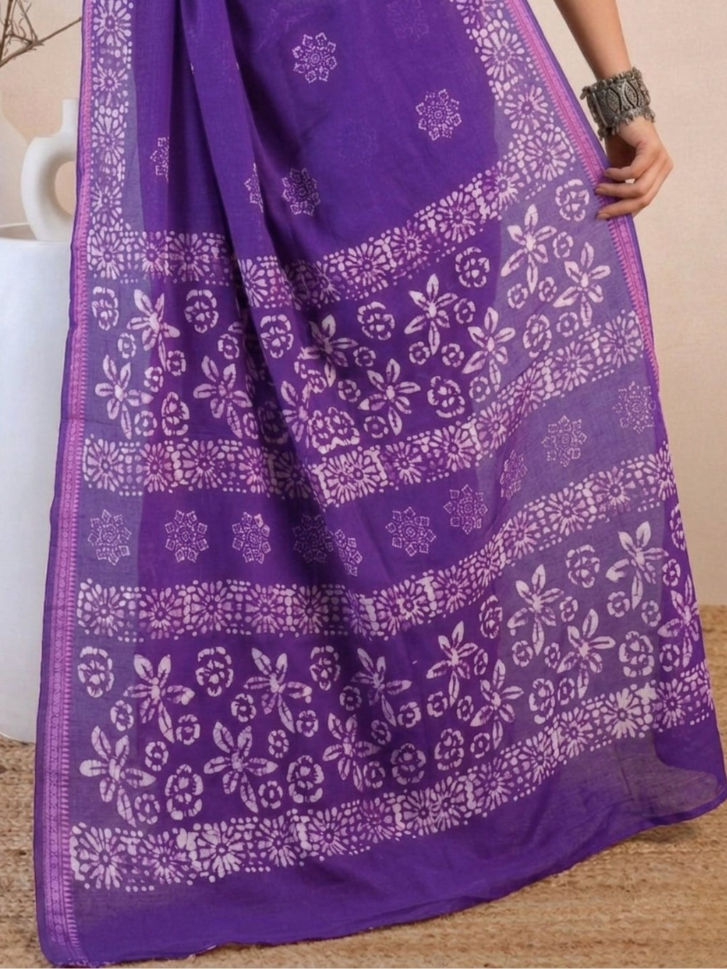 Lavender Vibrant Cotton Batik Saree with Blouse Piece