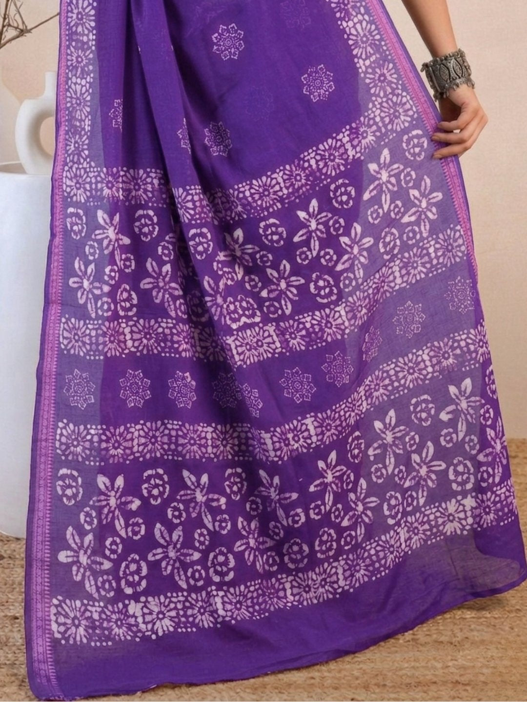 Lavender Vibrant Cotton Batik Saree with Blouse Piece