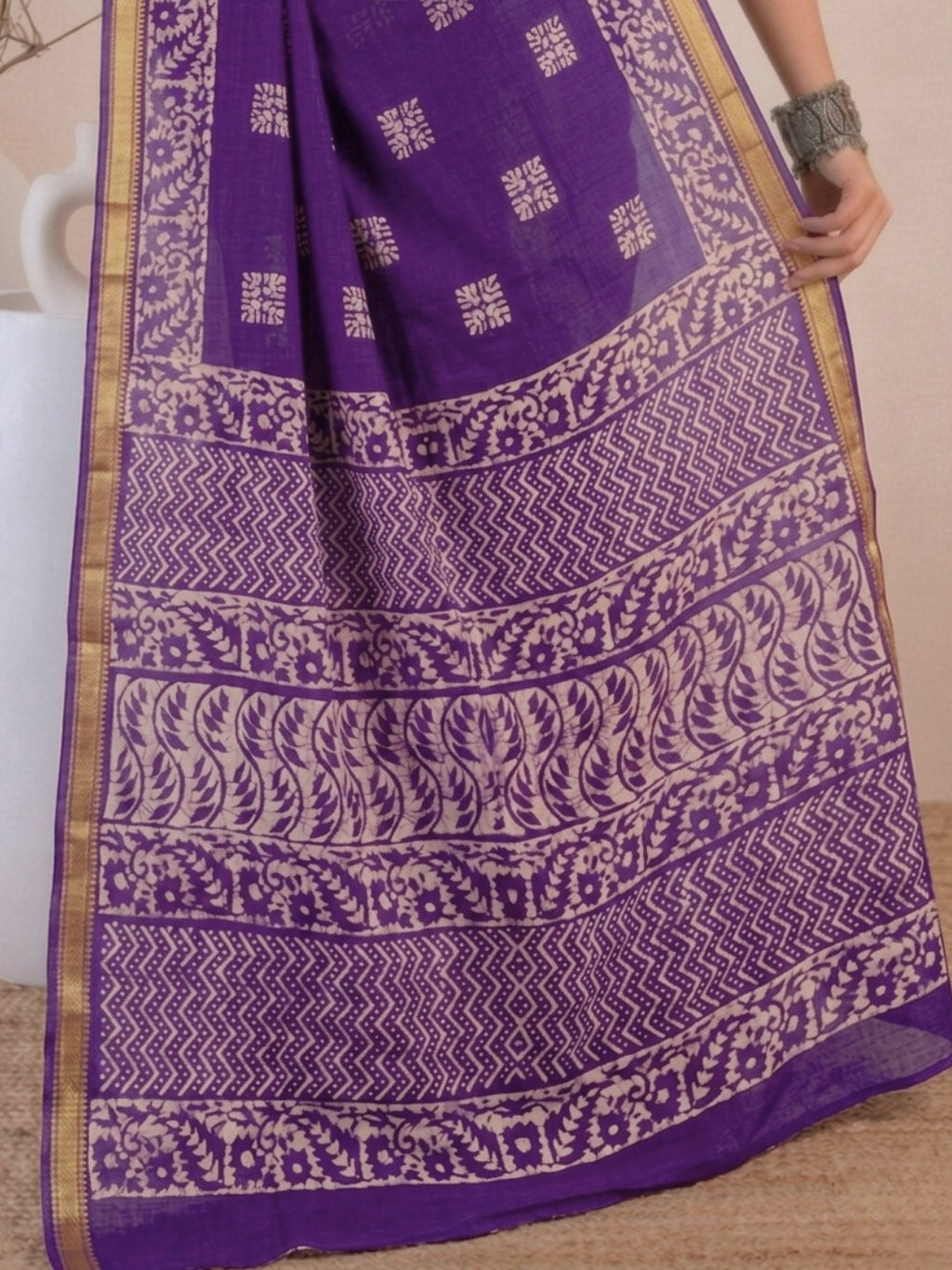 Lavender Traditional Cotton Batik Saree with Blouse Piece