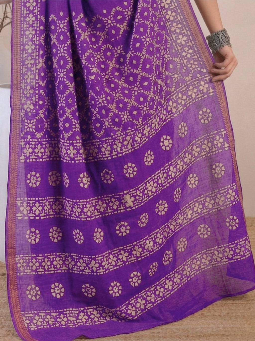 Lavender Vibrant Cotton Batik Saree with Blouse Piece