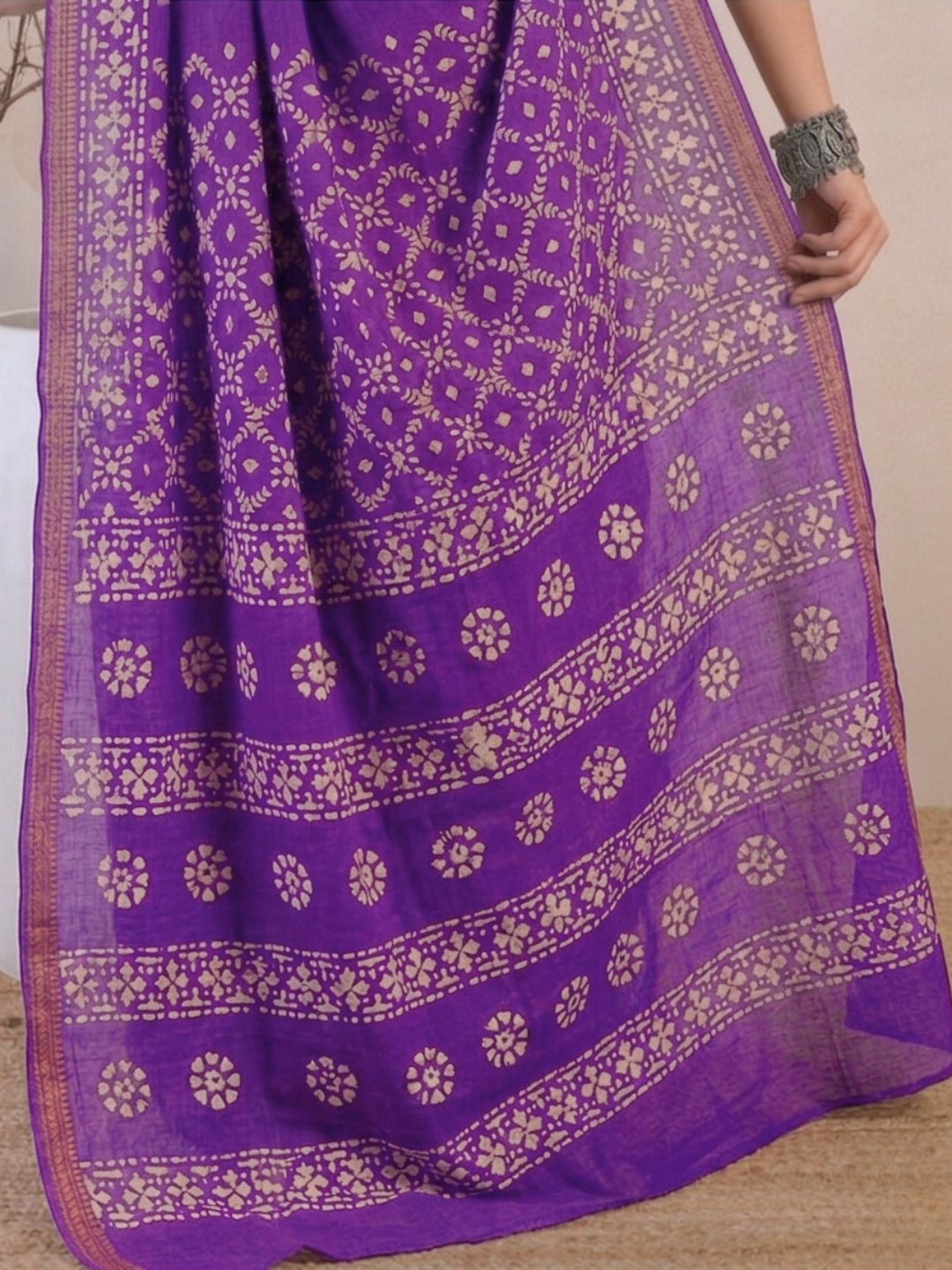Lavender Vibrant Cotton Batik Saree with Blouse Piece