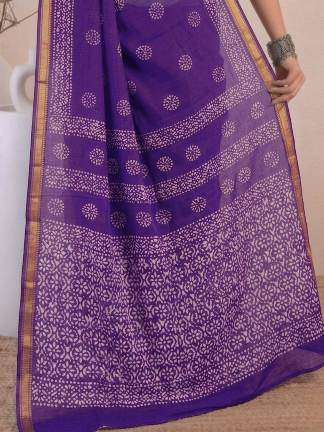 Lavender Traditional Cotton Batik Saree with Blouse Piece