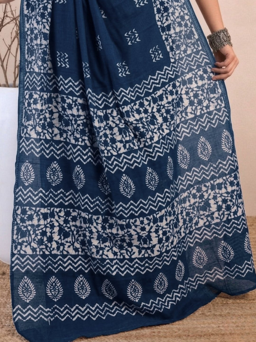 Indigo Premium Cotton Batik Saree with Blouse Piece