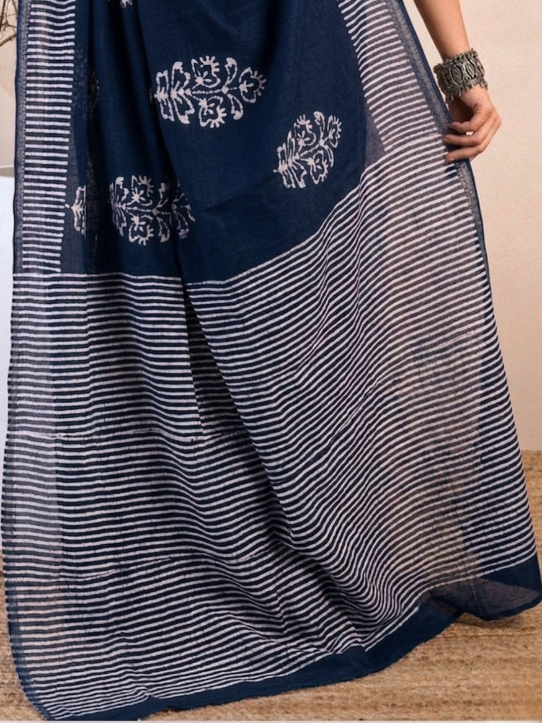 Indigo Premium Cotton Batik Saree with Blouse Piece