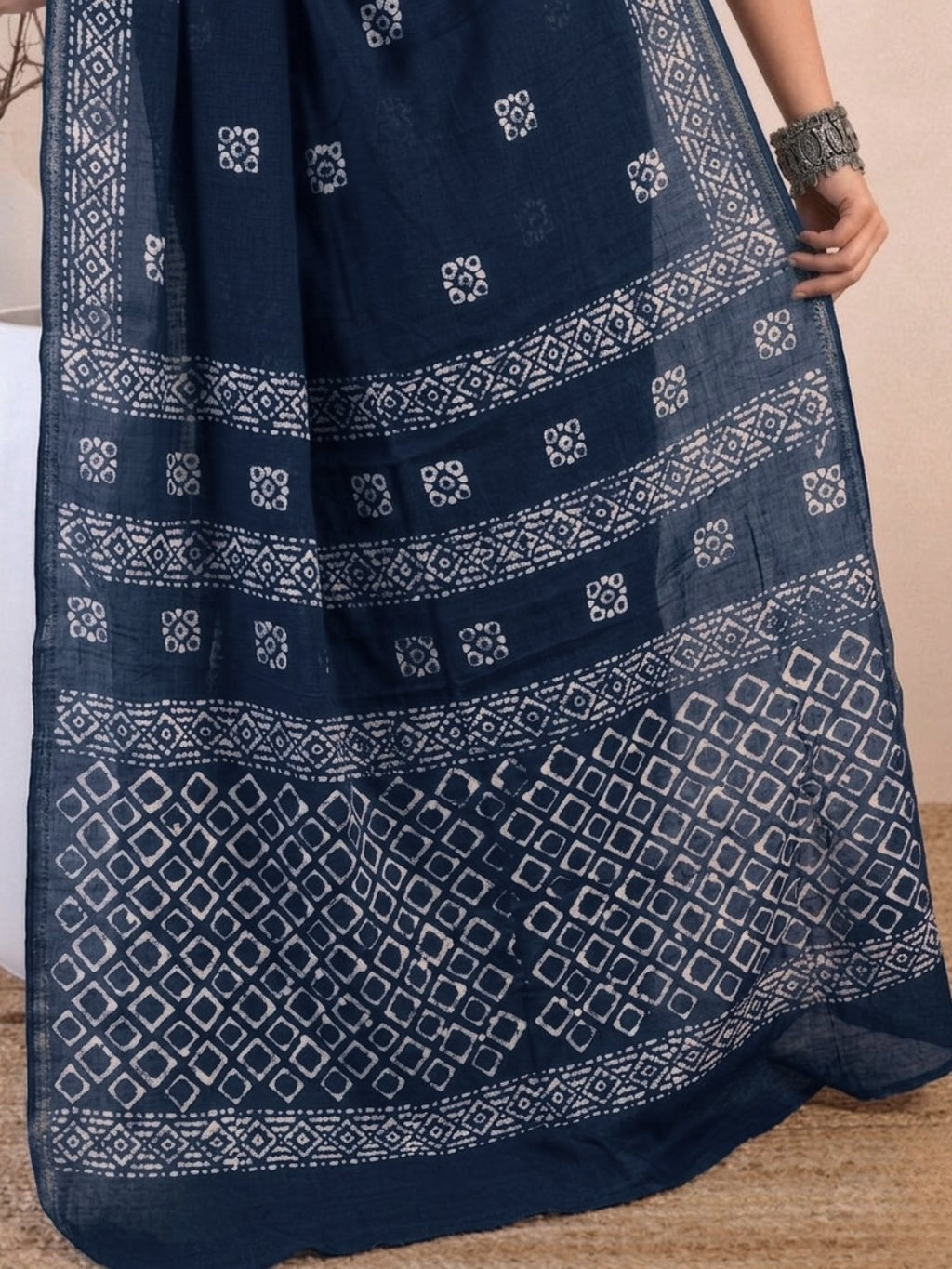 Indigo Premium Cotton Batik Saree with Blouse Piece
