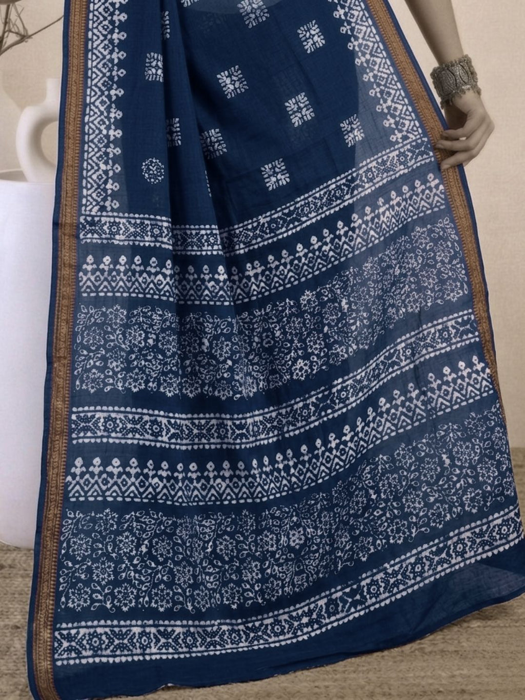 Indigo Elegant Cotton Batik Saree with Blouse Piece
