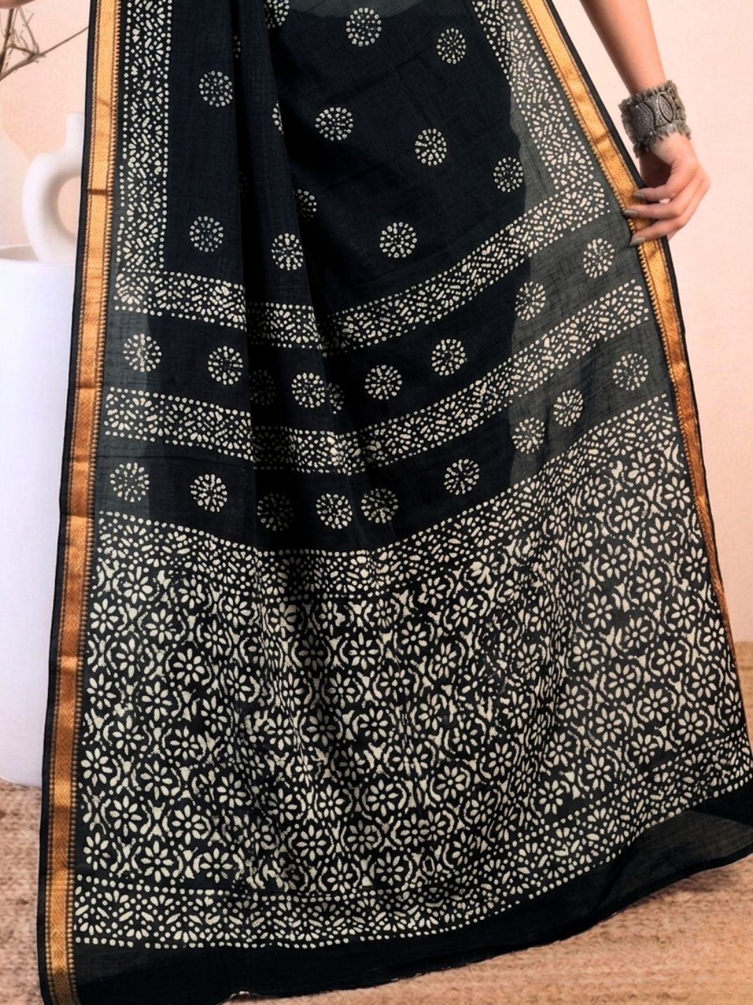 Pink Artistic Cotton Batik Saree with Blouse Piece