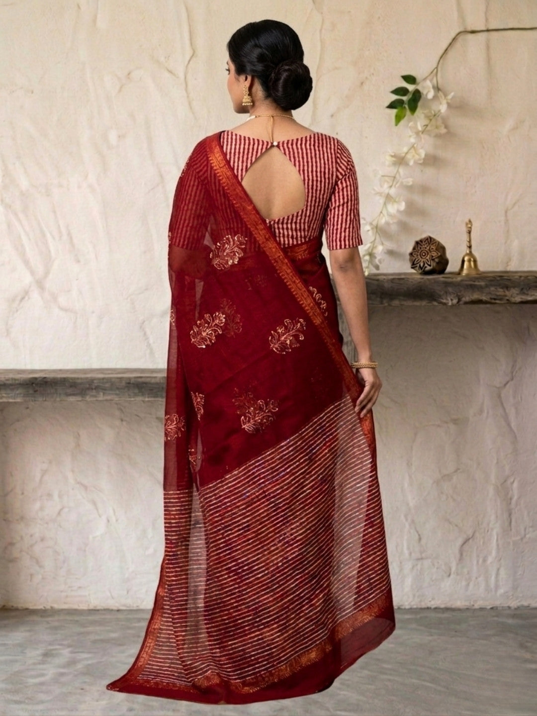 Red Regal Cotton Batik Saree with Blouse Piece