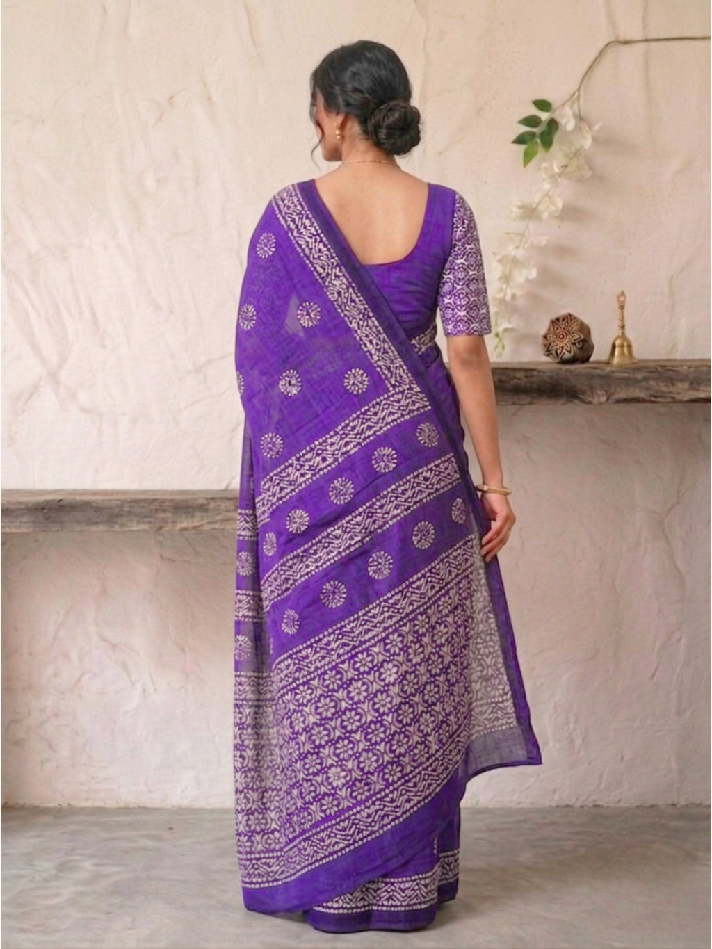 Lavender Traditional Cotton Batik Saree with Blouse Piece