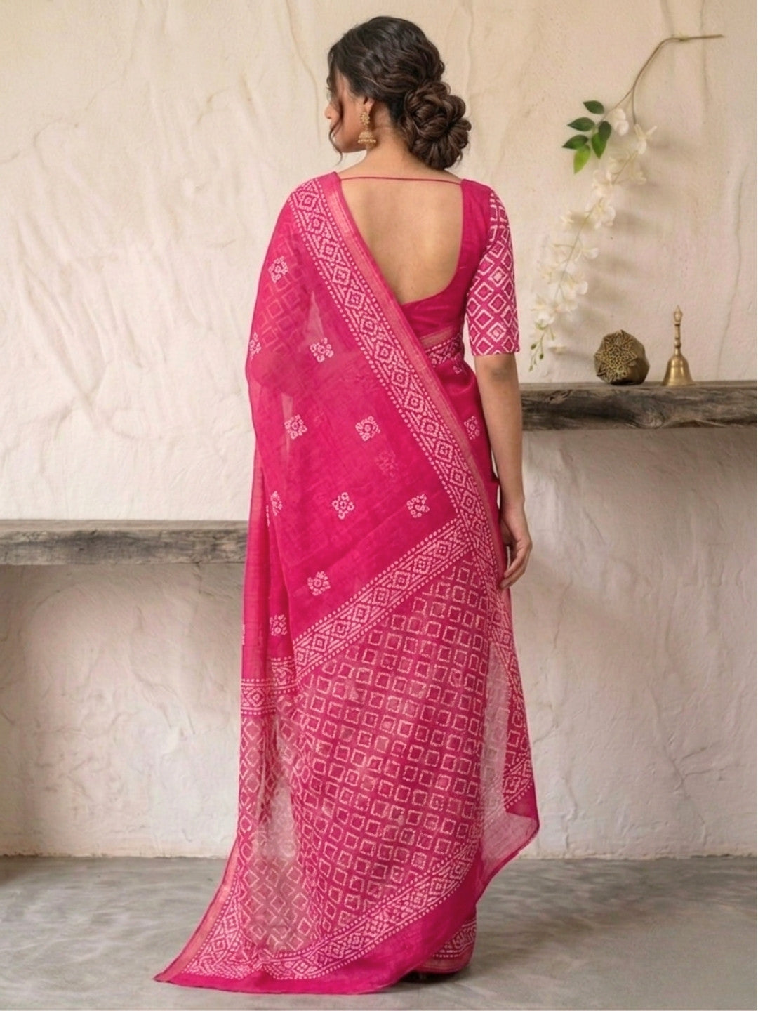 Pink Elegant Cotton Batik Saree with Blouse Piece