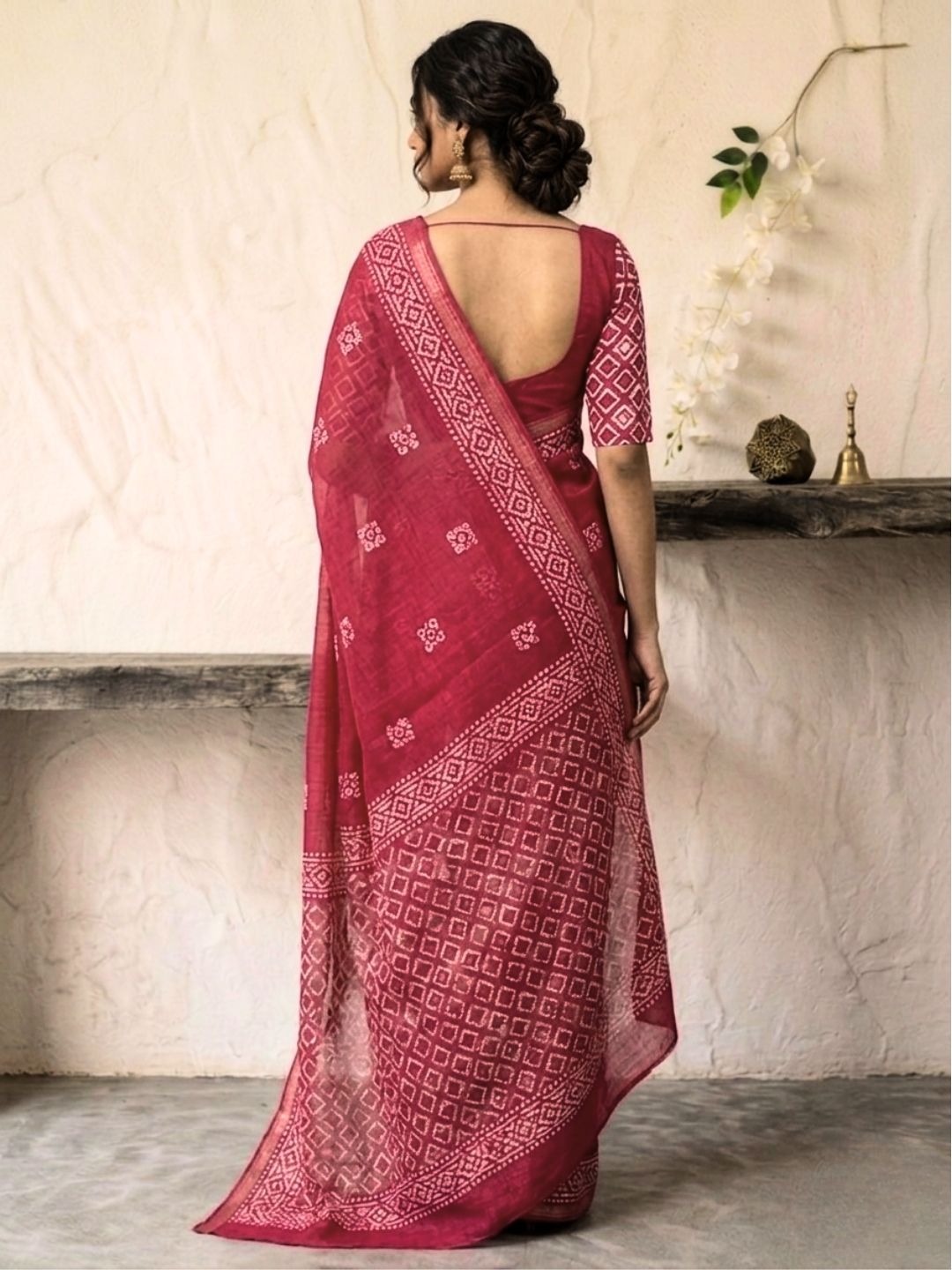 Carrot Premium Cotton Batik Saree with Blouse Piece