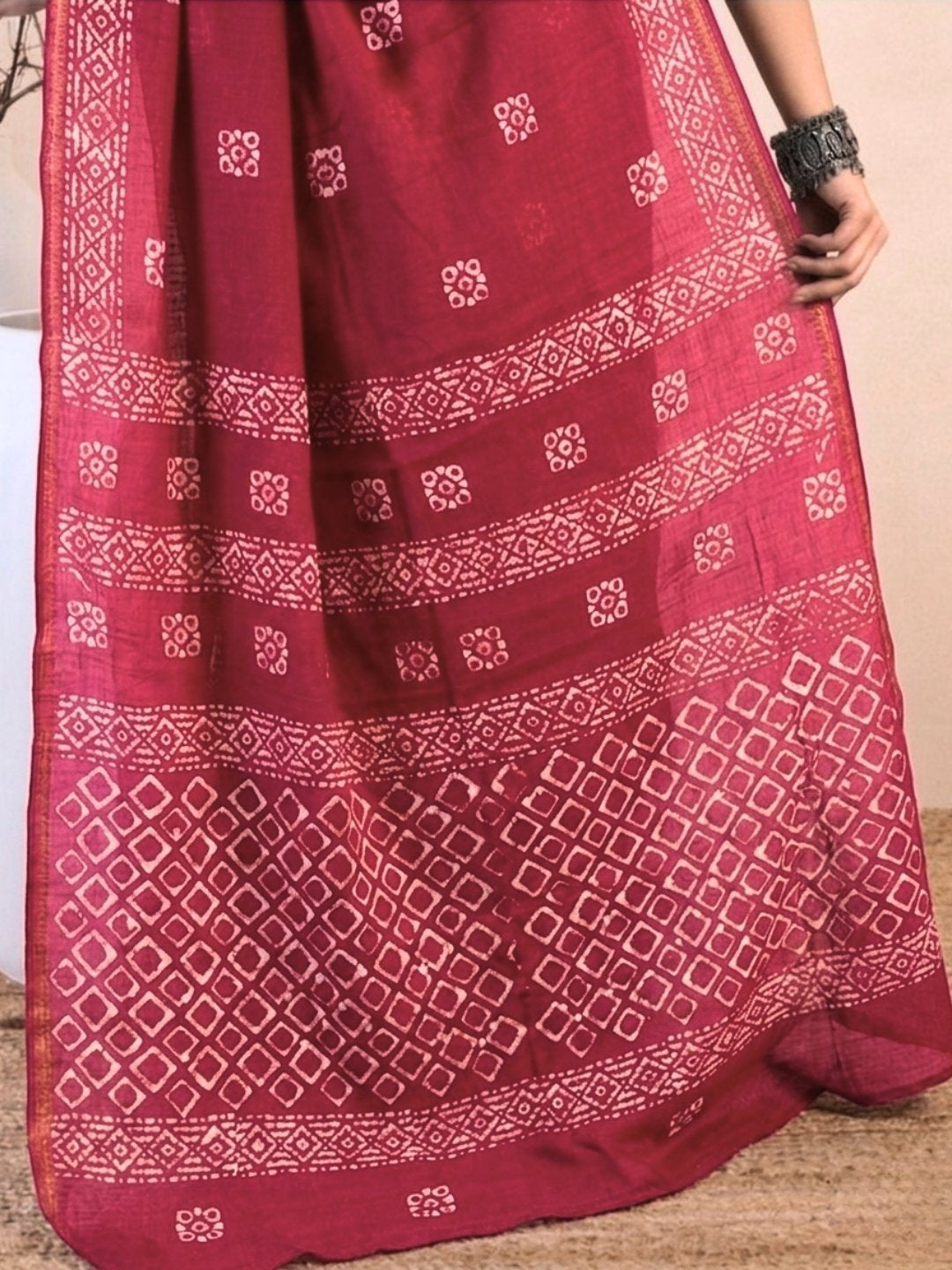 Carrot Premium Cotton Batik Saree with Blouse Piece