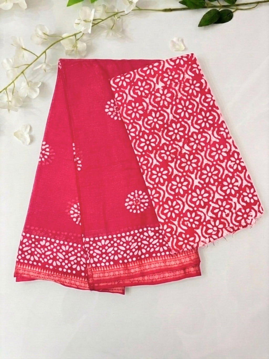 Pink Elegant Cotton Batik Saree with Blouse Piece