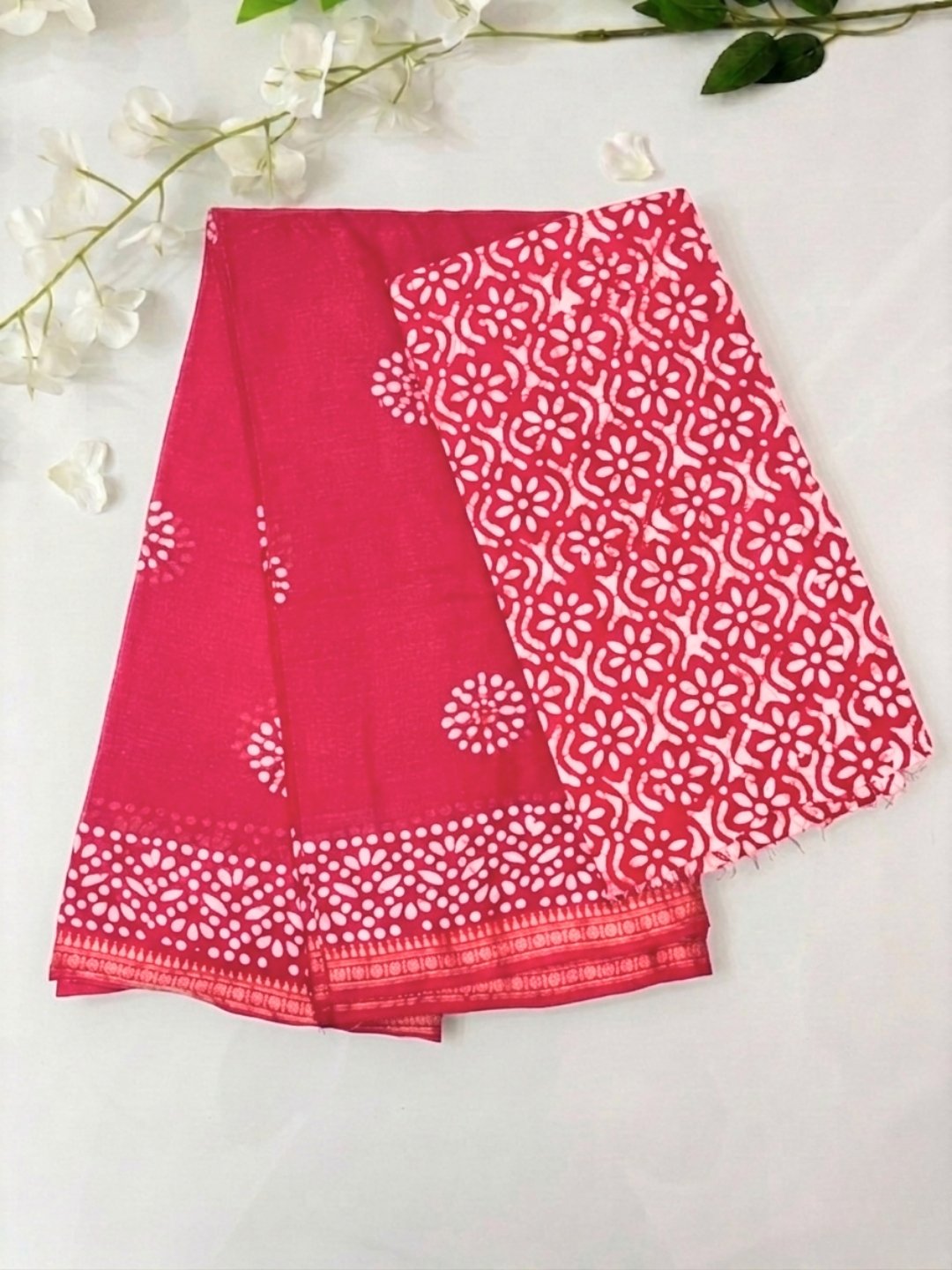Pink Elegant Cotton Batik Saree with Blouse Piece