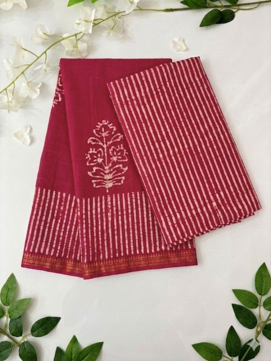 Carrot Vivid Cotton Batik Saree with Blouse Piece