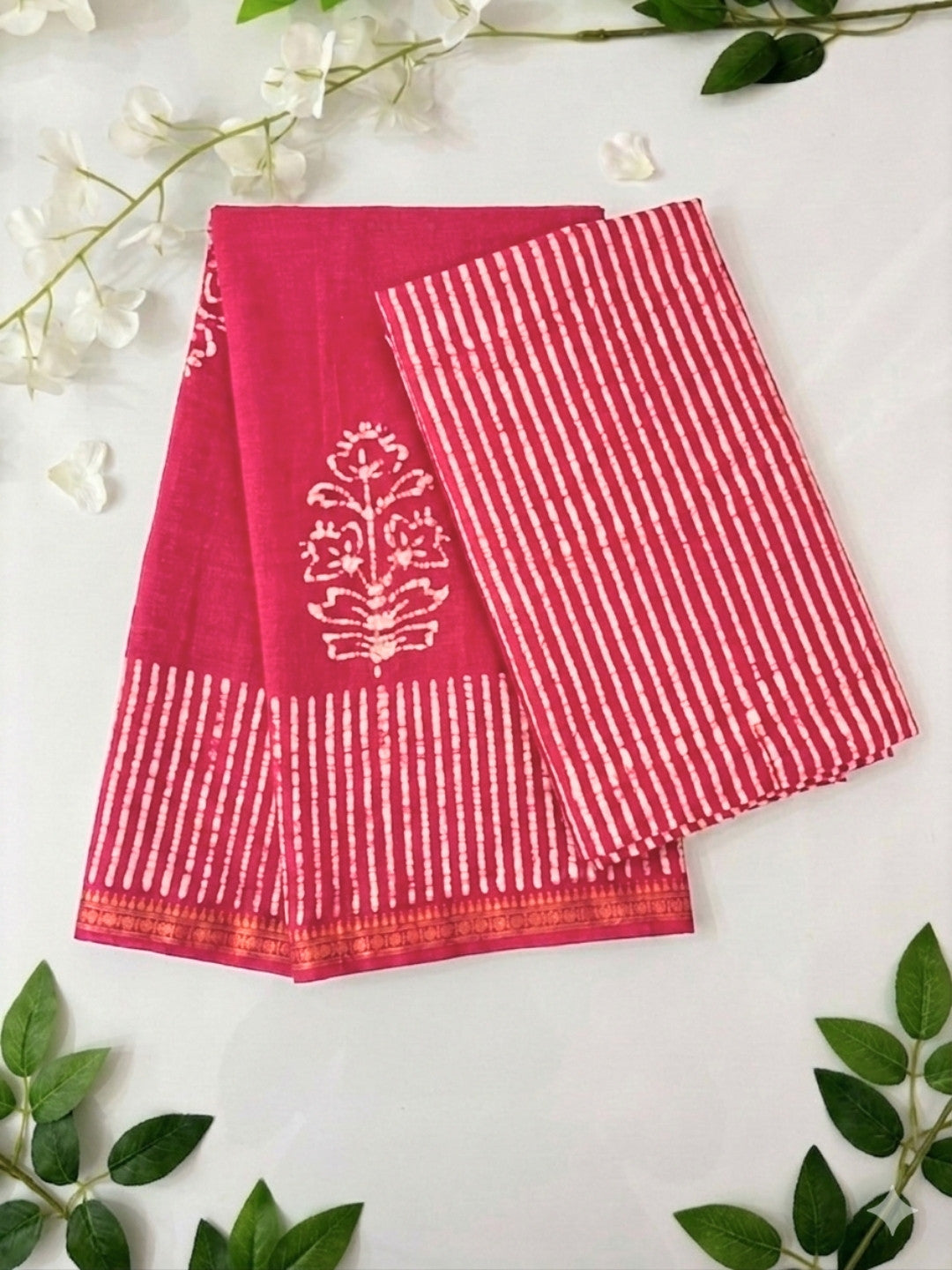 Pink Ethereal Cotton Batik Saree with Blouse Piece