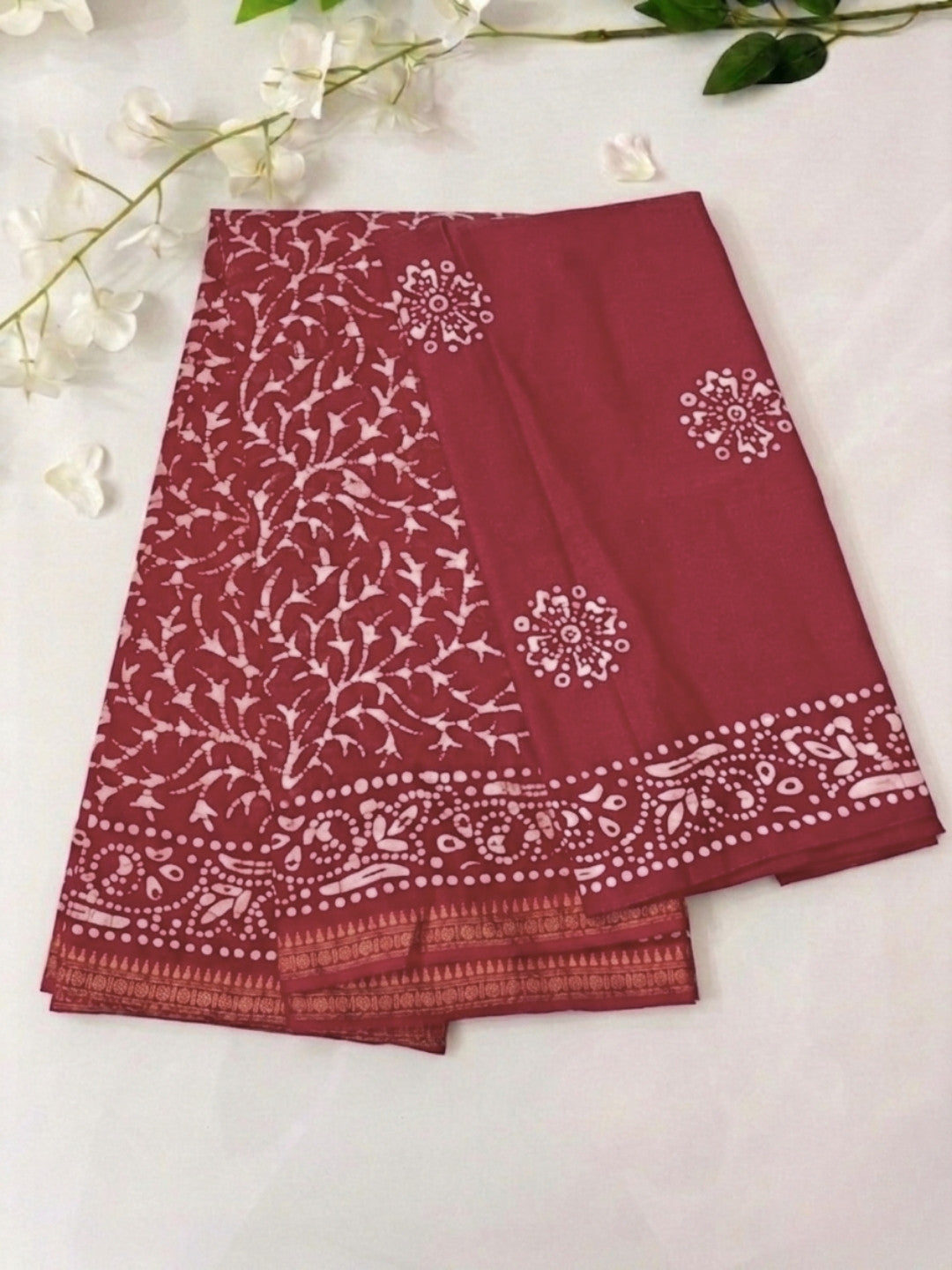 Carrot Bold Cotton Batik Saree with Blouse Piece