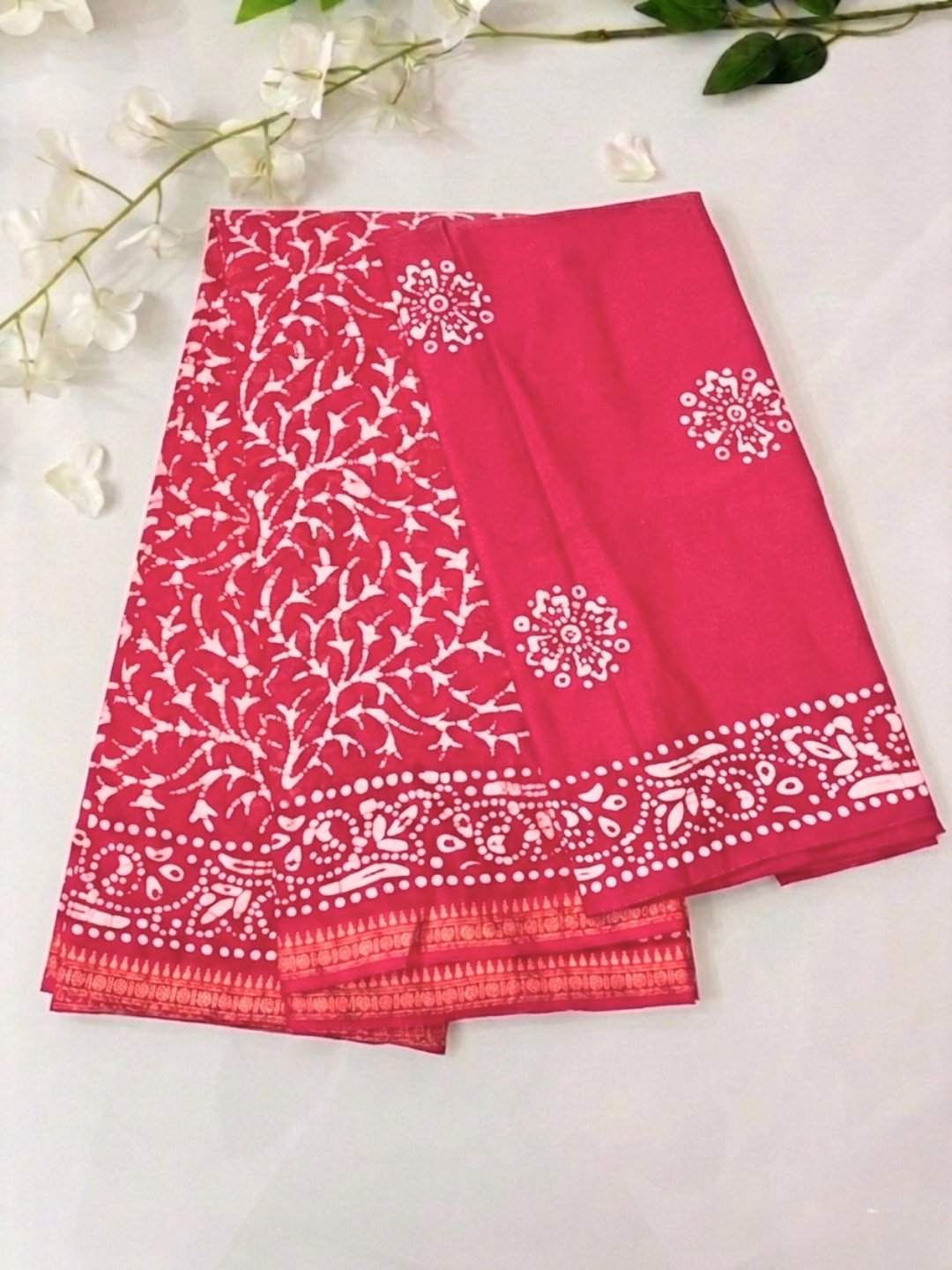 Pink Serene Cotton Batik Saree with Blouse Piece