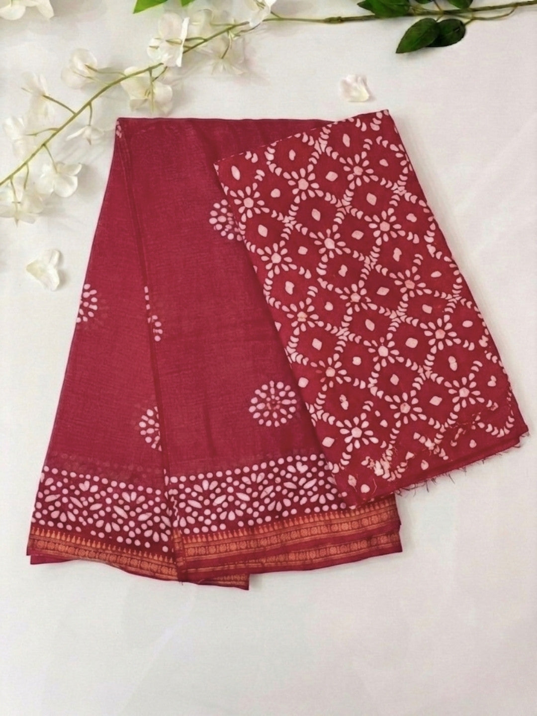 Carrot Sophisticated Cotton Batik Saree with Blouse Piece