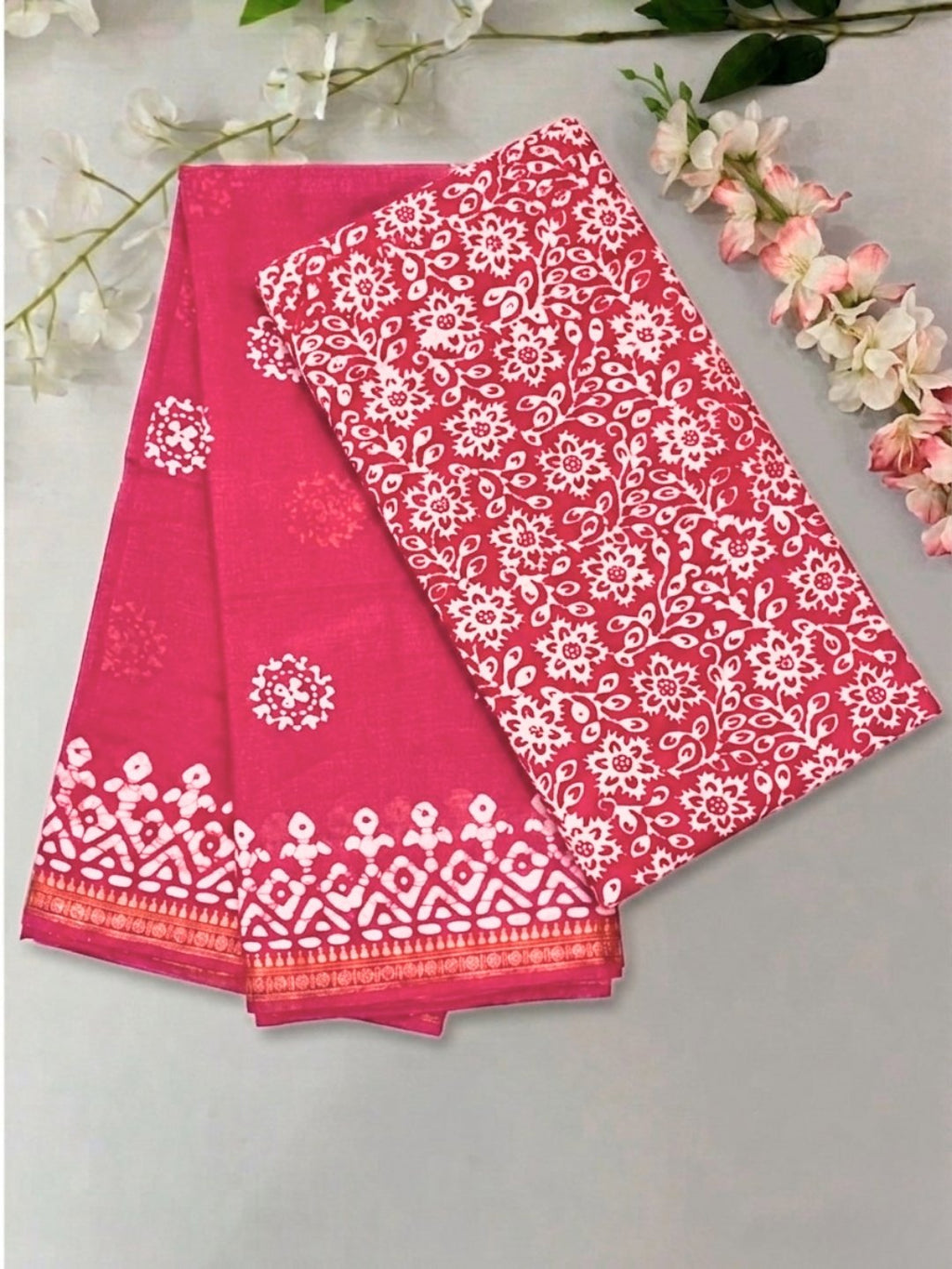 Pink Alluring Cotton Batik Saree with Blouse Piece