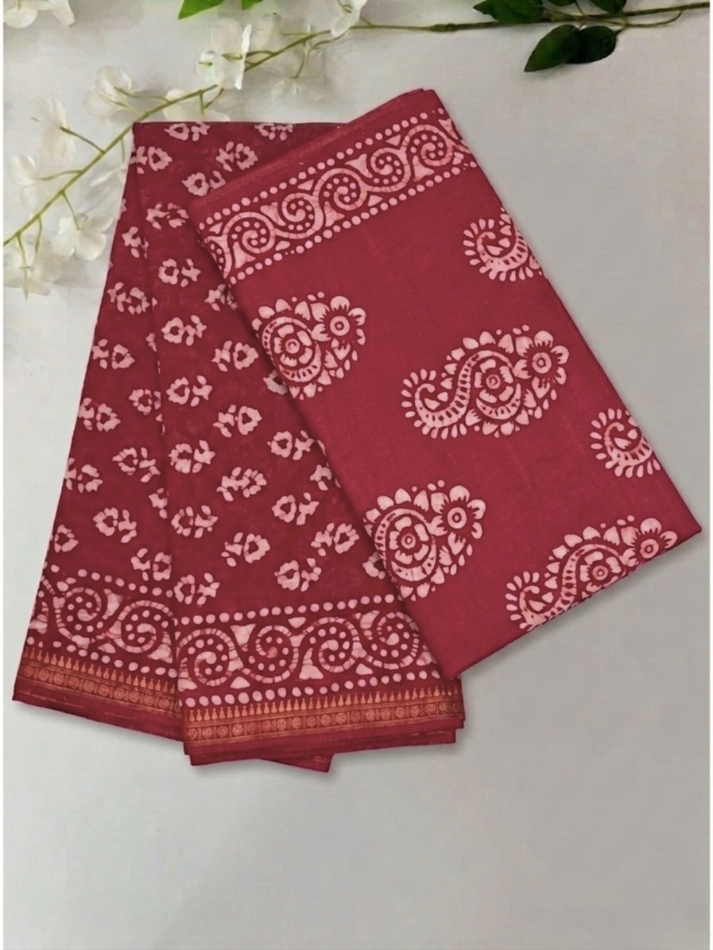 Carrot Enchanting Cotton Batik Saree with Blouse Piece