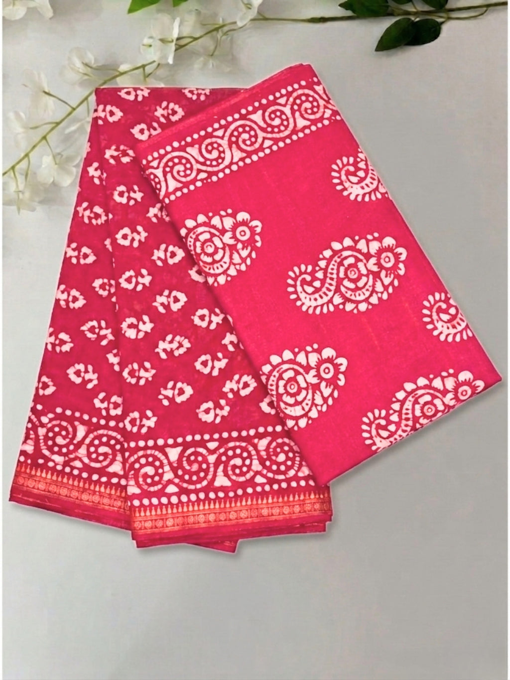Pink Heritage Cotton Batik Saree with Blouse Piece