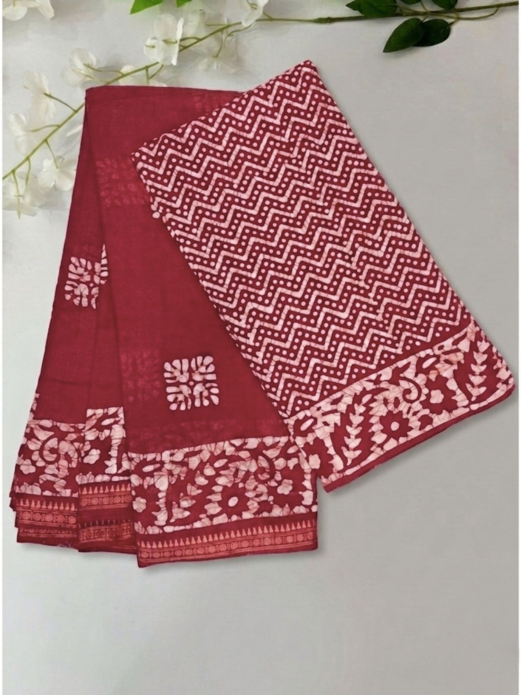 Carrot TextuRed Cotton Batik Saree with Blouse Piece