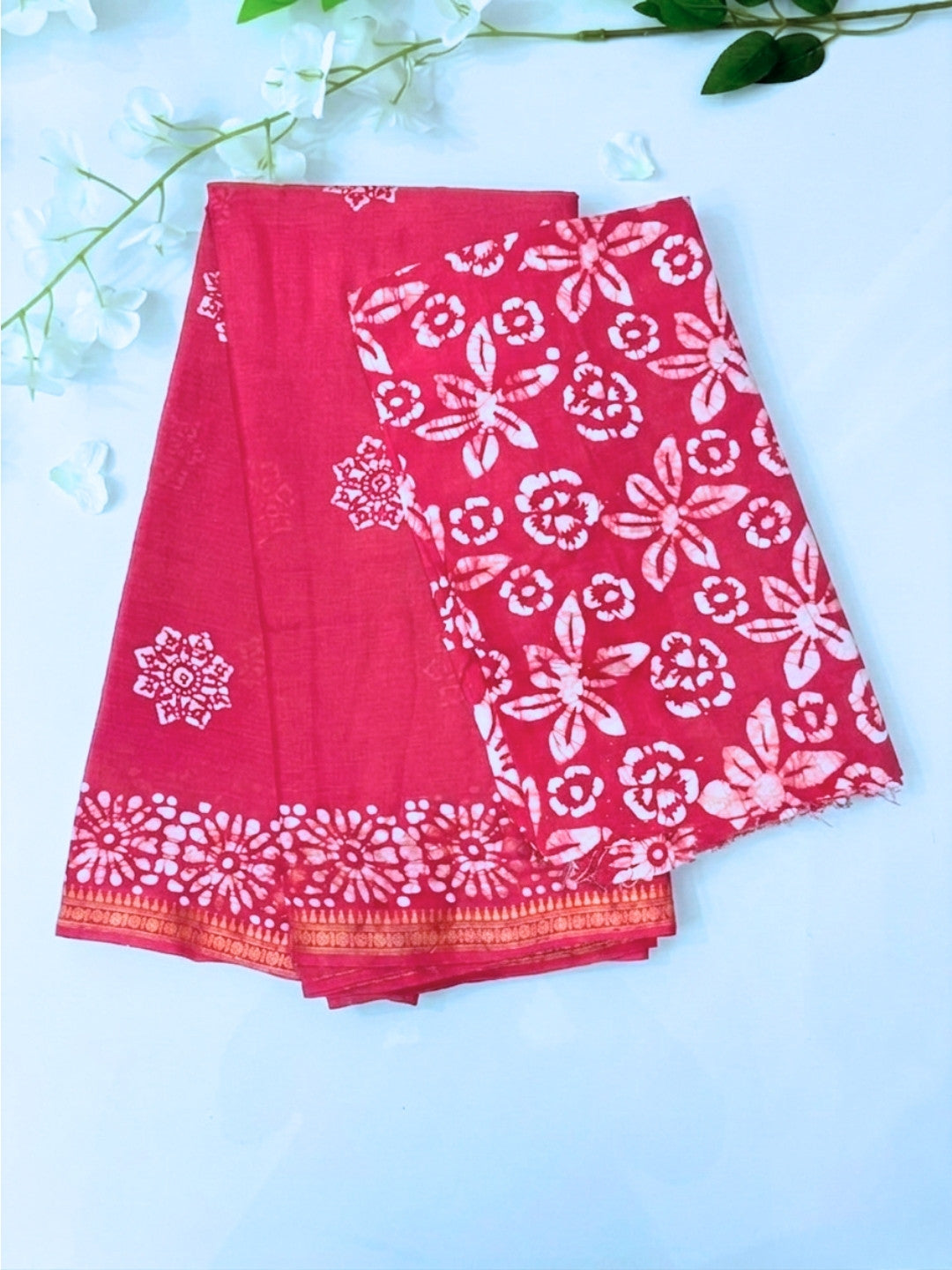 Pink Delicate Cotton Batik Saree with Blouse Piece