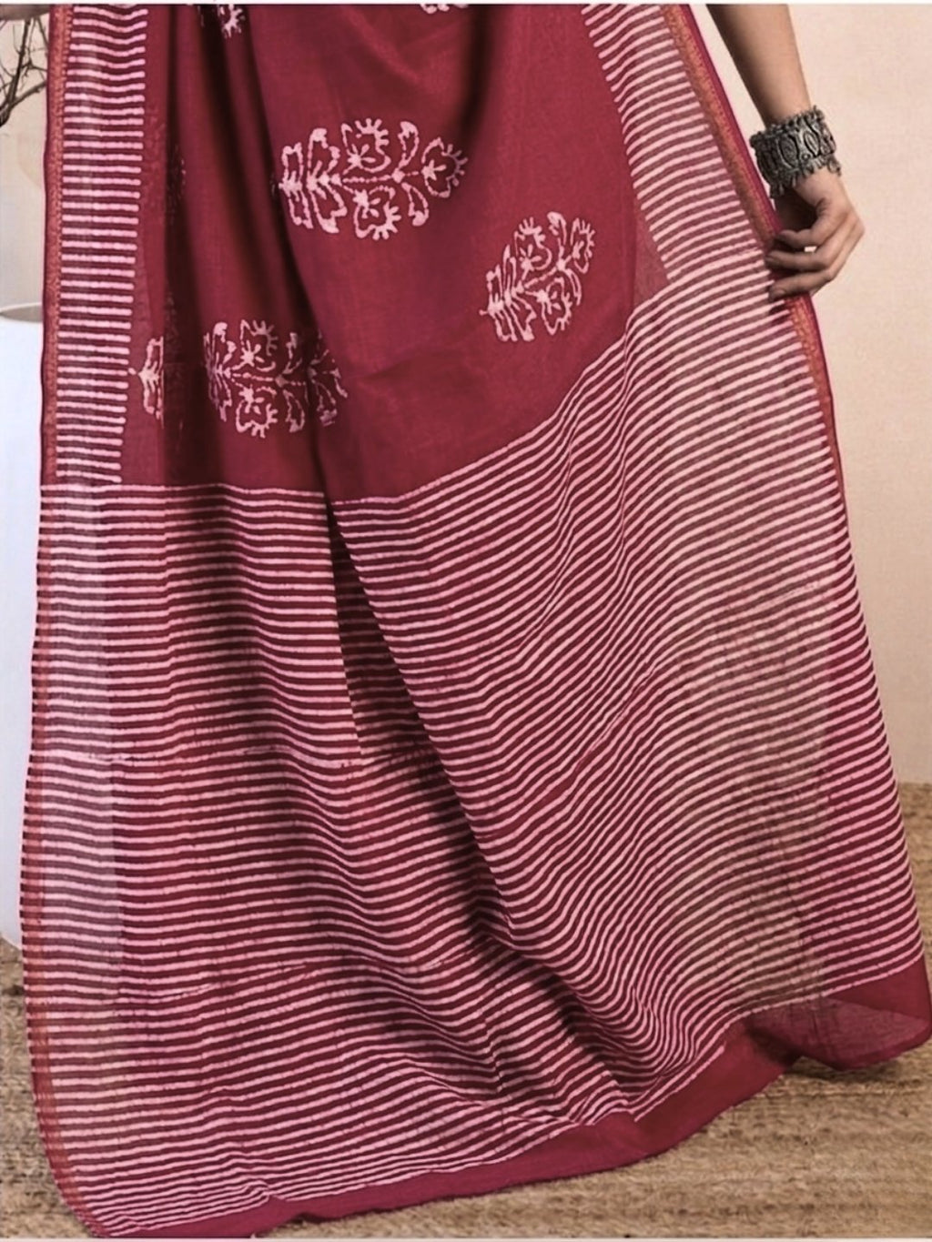 Carrot Vivid Cotton Batik Saree with Blouse Piece