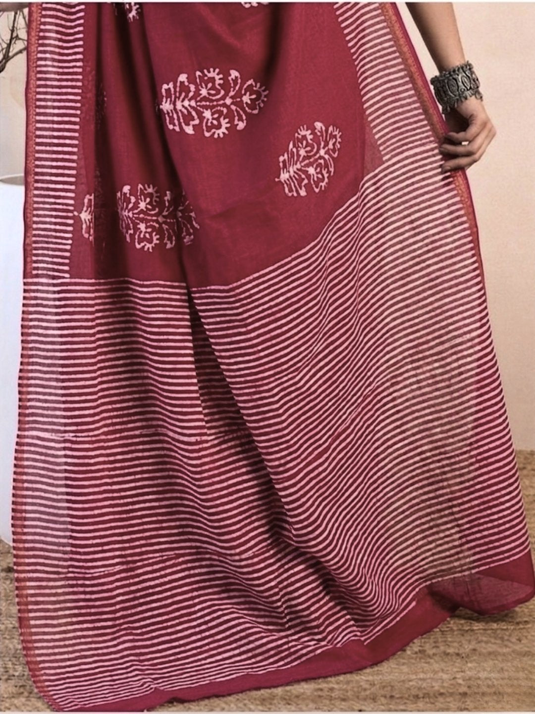 Carrot Vivid Cotton Batik Saree with Blouse Piece