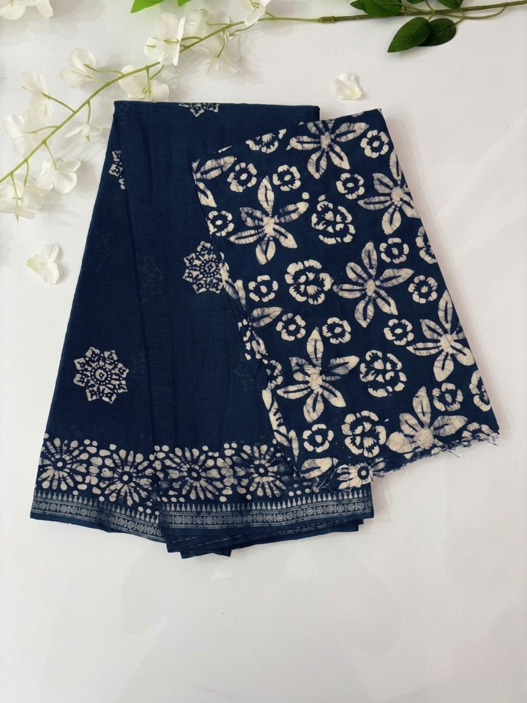 Indigo Elegant Cotton Batik Saree with Blouse Piece