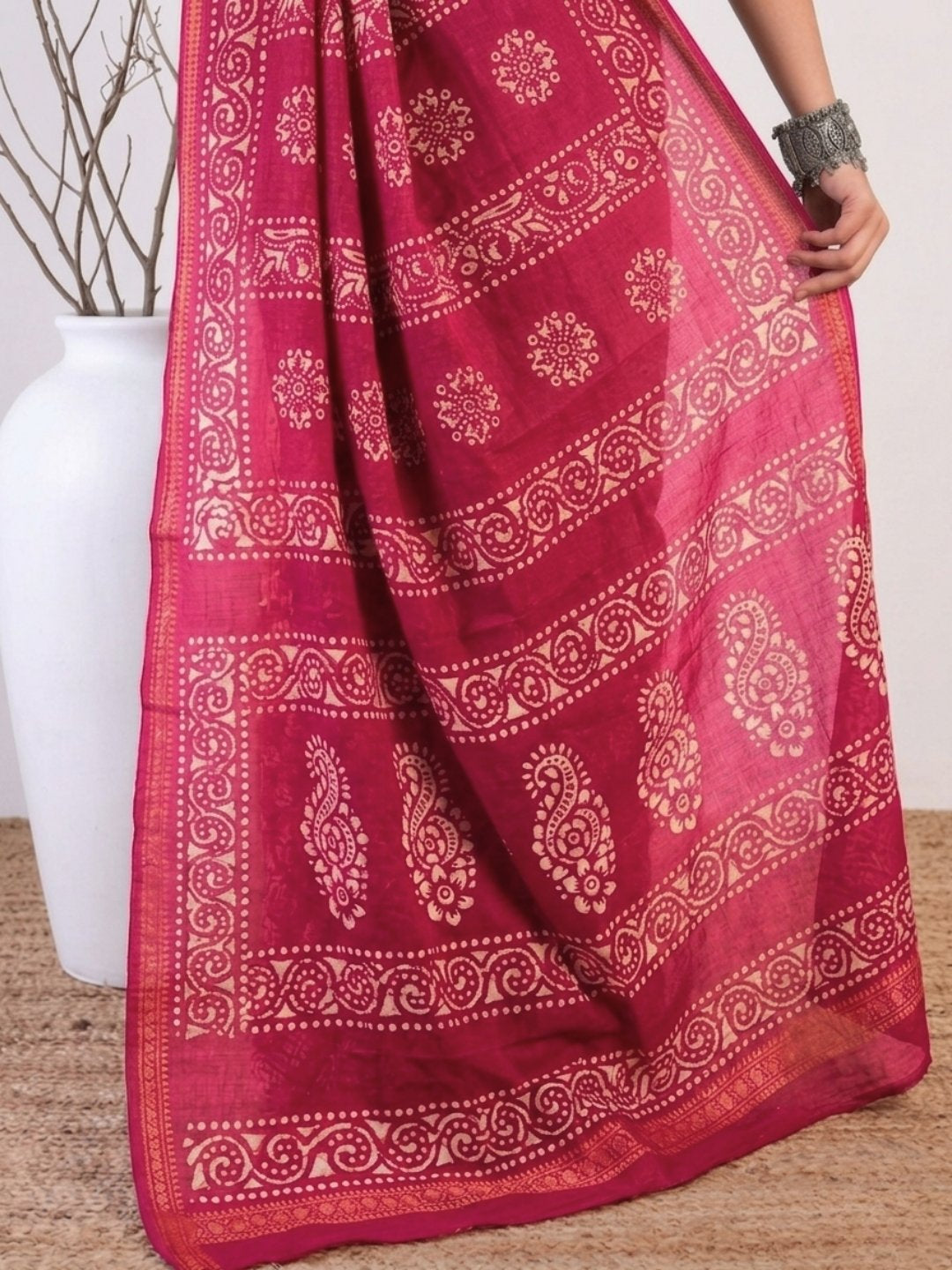 Pink Heritage Cotton Batik Saree with Blouse Piece