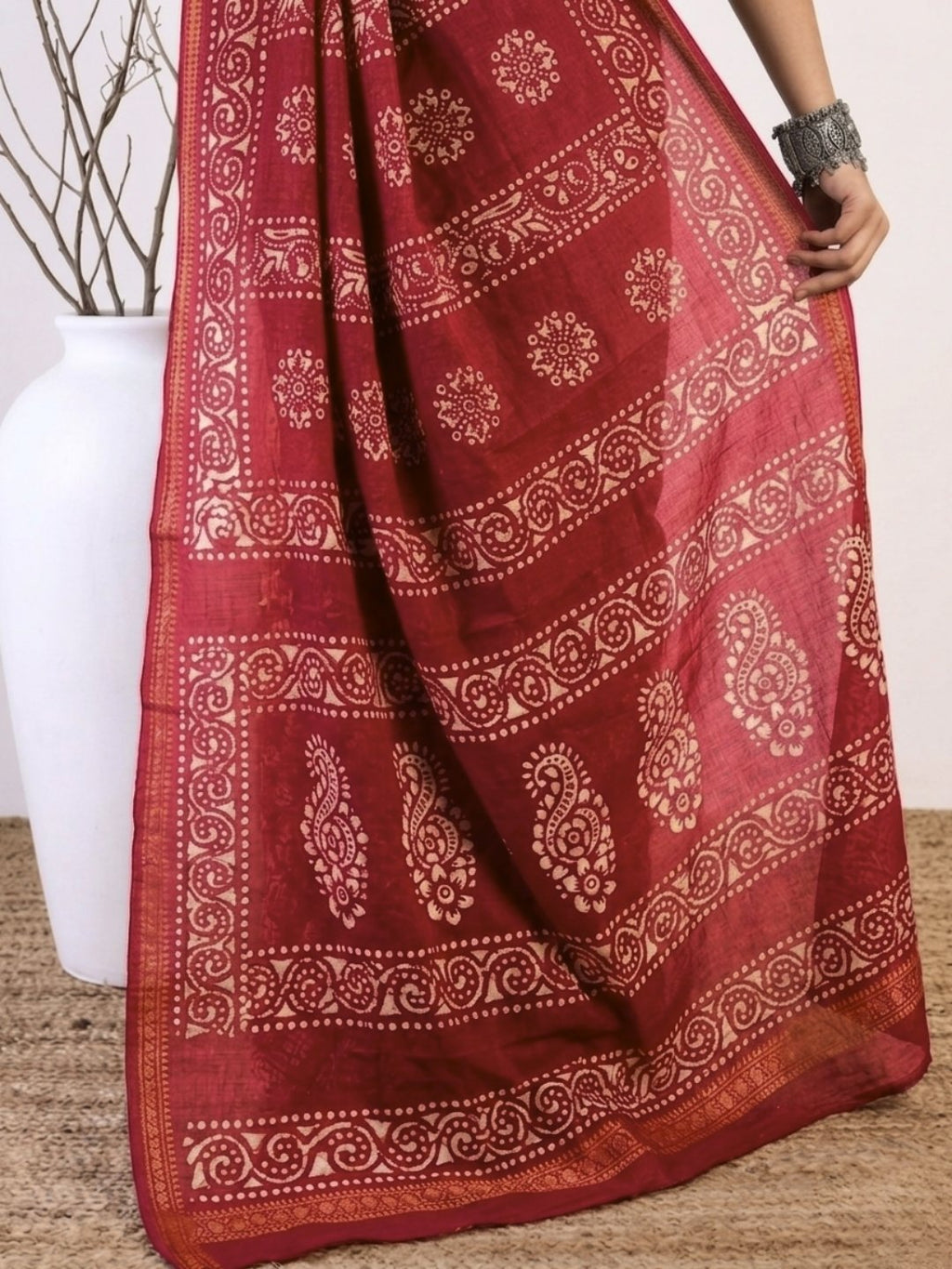 Carrot Enchanting Cotton Batik Saree with Blouse Piece