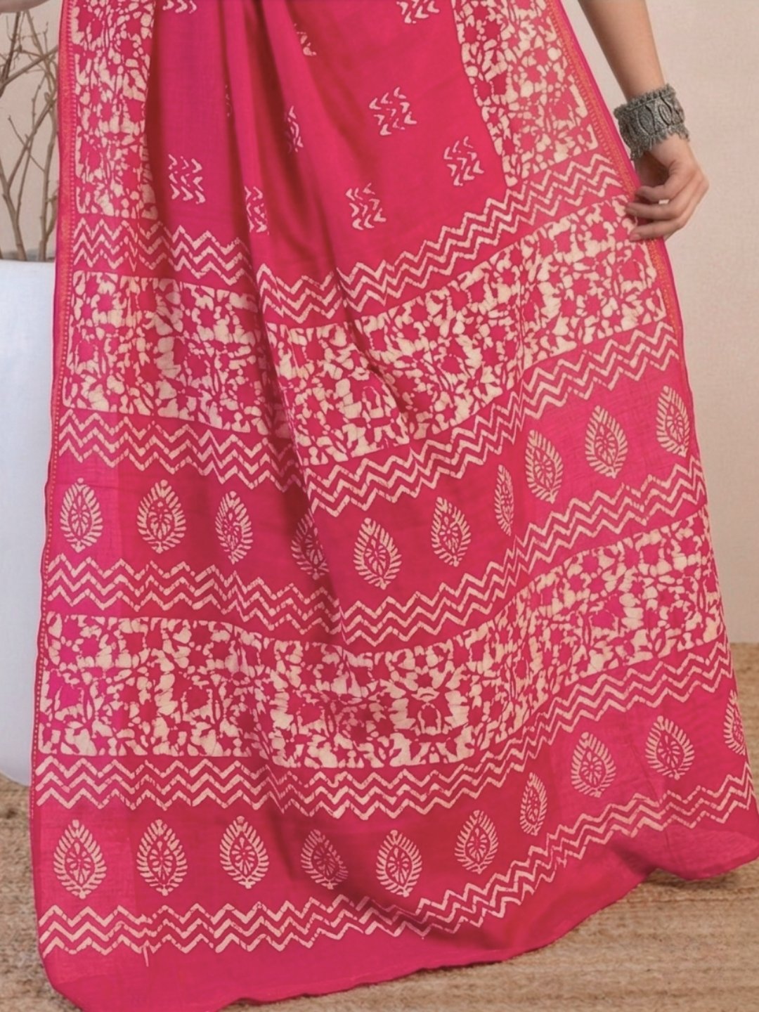 Pink Romantic Cotton Batik Saree with Blouse Piece