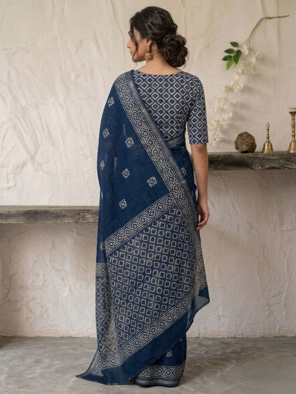 Indigo Premium Cotton Batik Saree with Blouse Piece