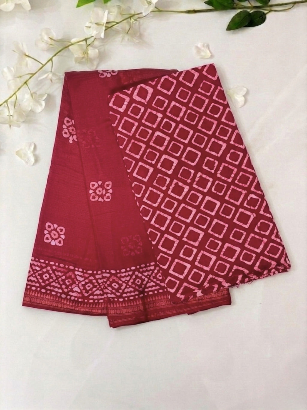 Carrot Premium Cotton Batik Saree with Blouse Piece