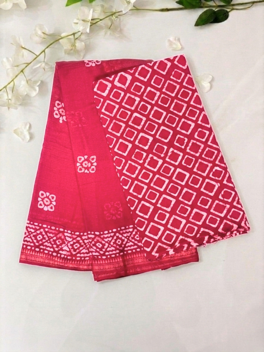 Pink Elegant Cotton Batik Saree with Blouse Piece