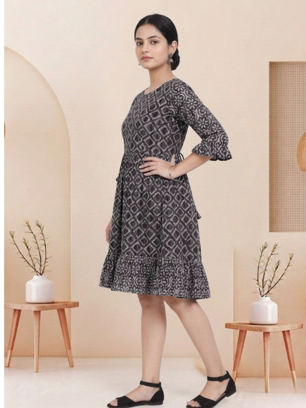 Black Batik Hand Printed Cotton Straight Tunic