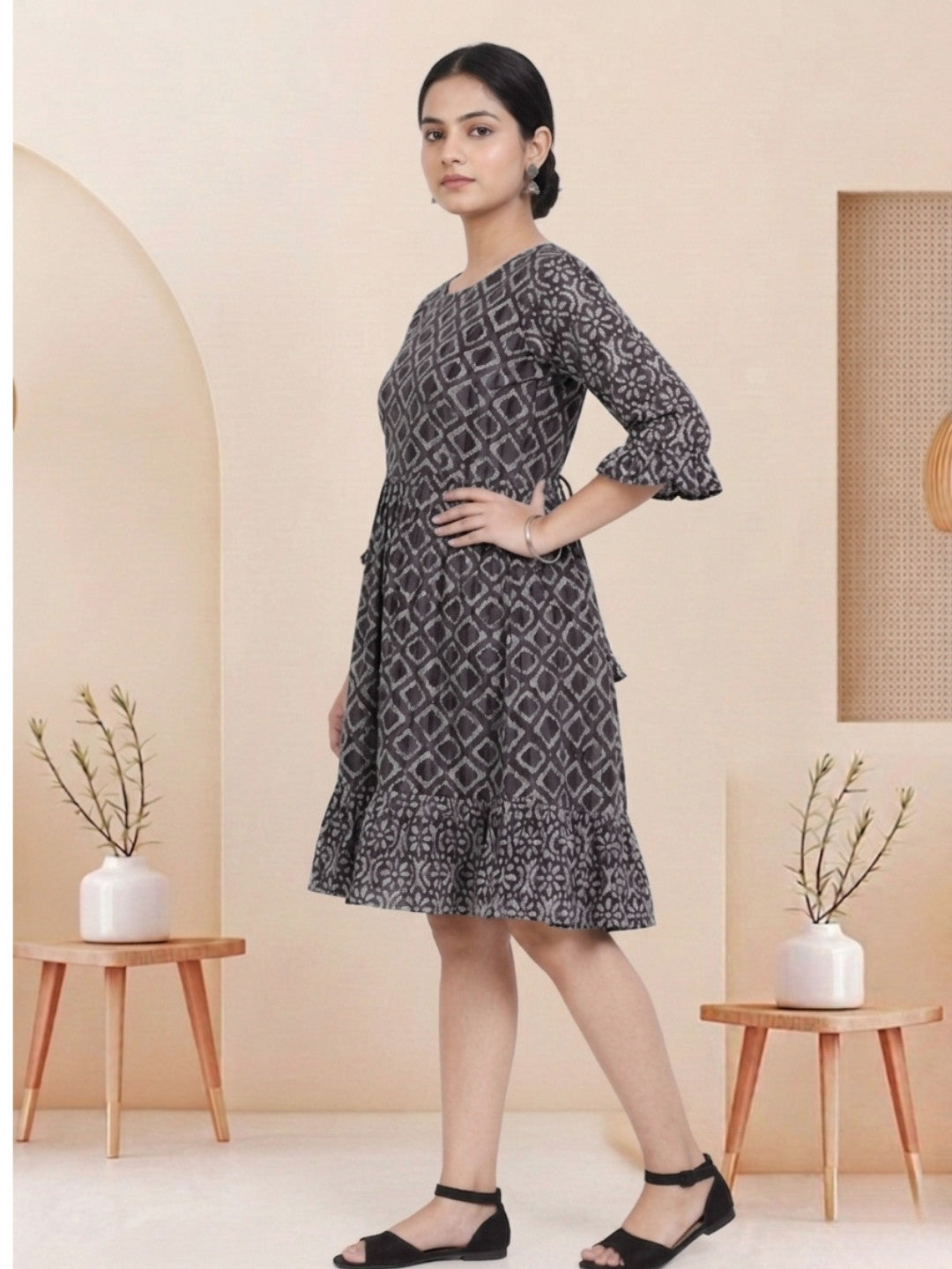 Black Batik Hand Printed Cotton Straight Tunic