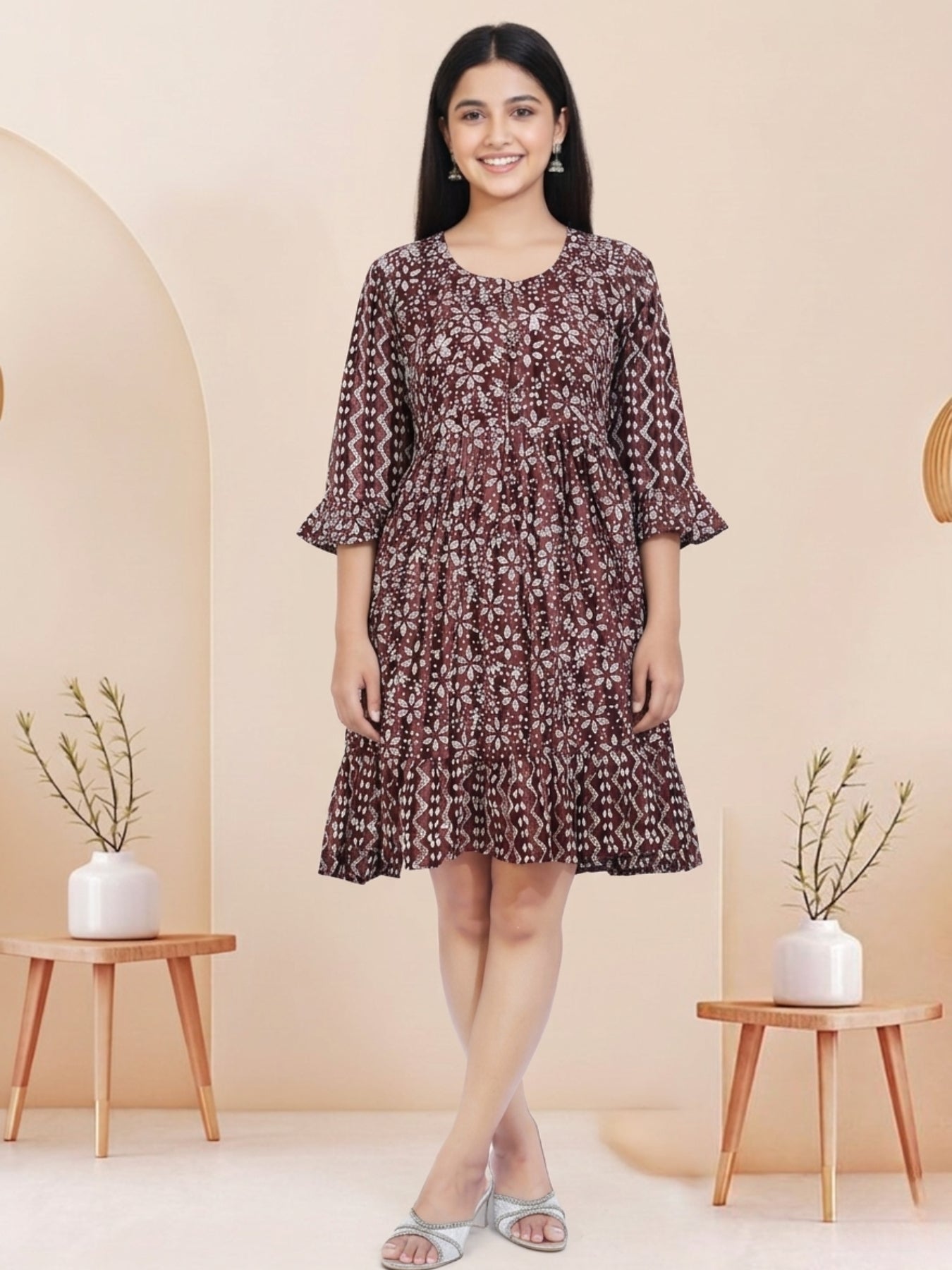 Maroon Batik Hand Printed Cotton Straight Tunic