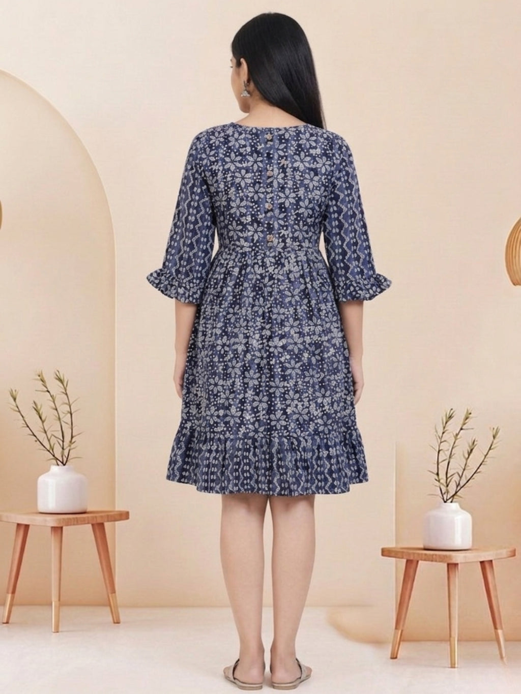 Navy Blue Batik Hand Printed Cotton Straight Tunic