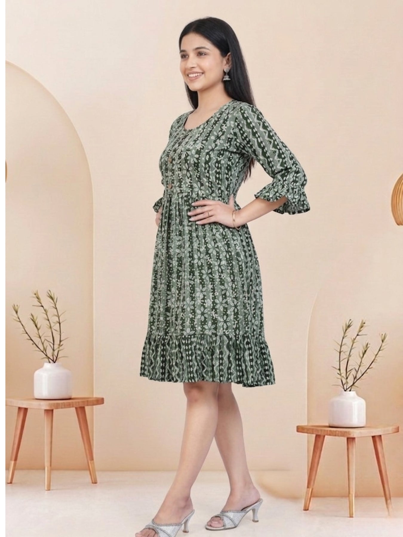 Olive Green Batik Hand Printed Cotton Straight Tunic