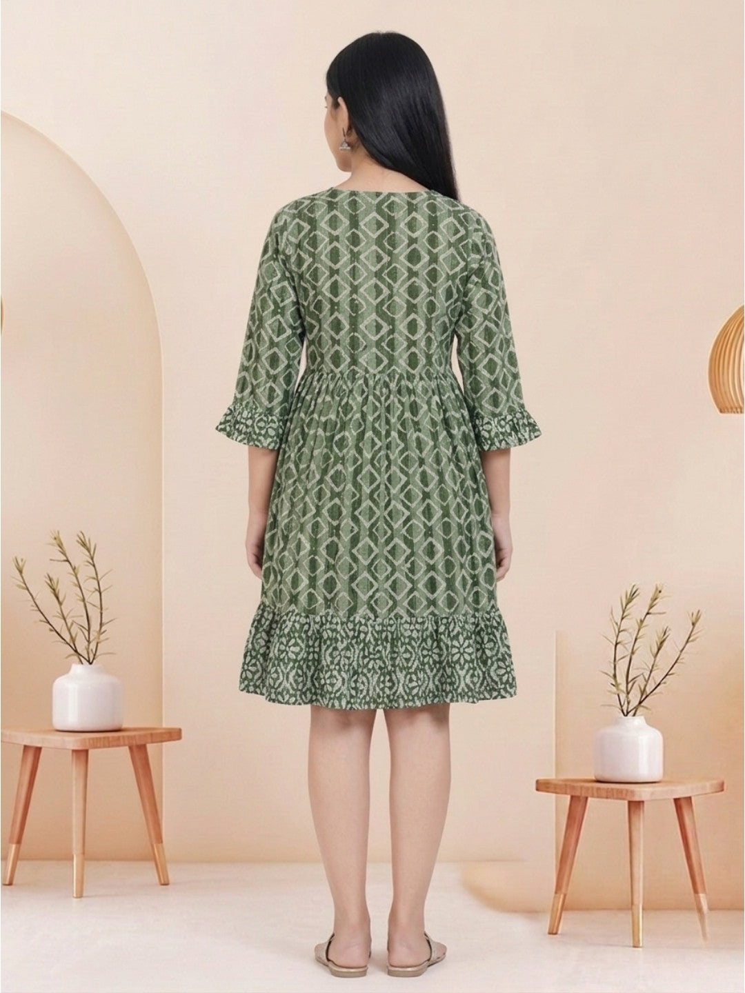 Olive Green Batik Hand Printed Cotton Straight Tunic
