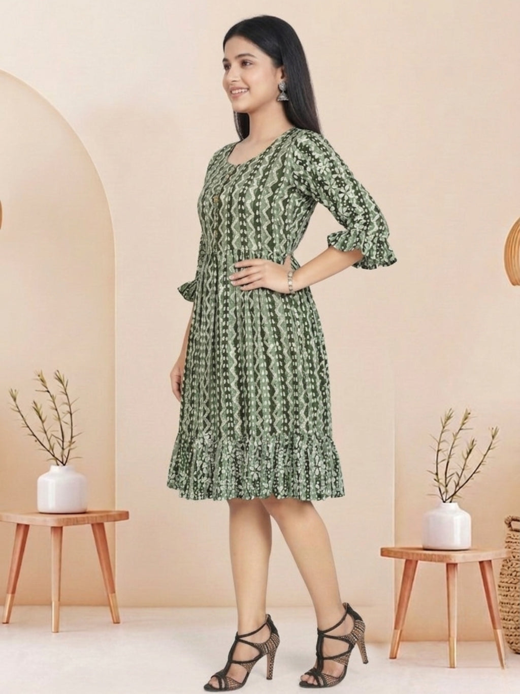 Olive Green Batik Hand Printed Cotton Straight Tunic