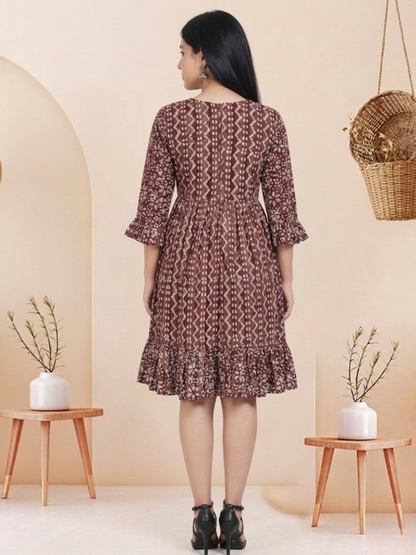 Maroon Batik Hand Printed Cotton Straight Tunic