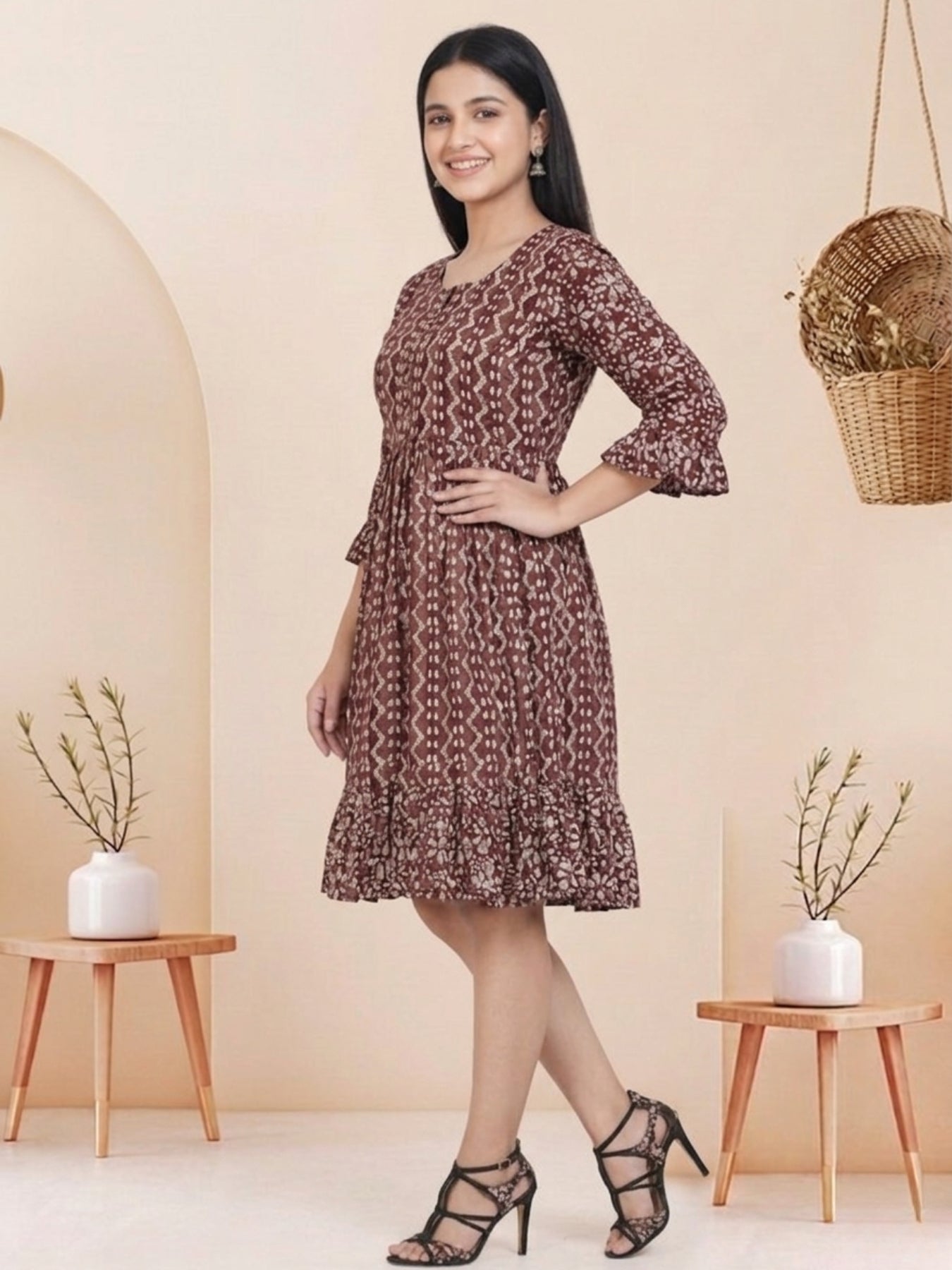 Maroon Batik Hand Printed Cotton Straight Tunic